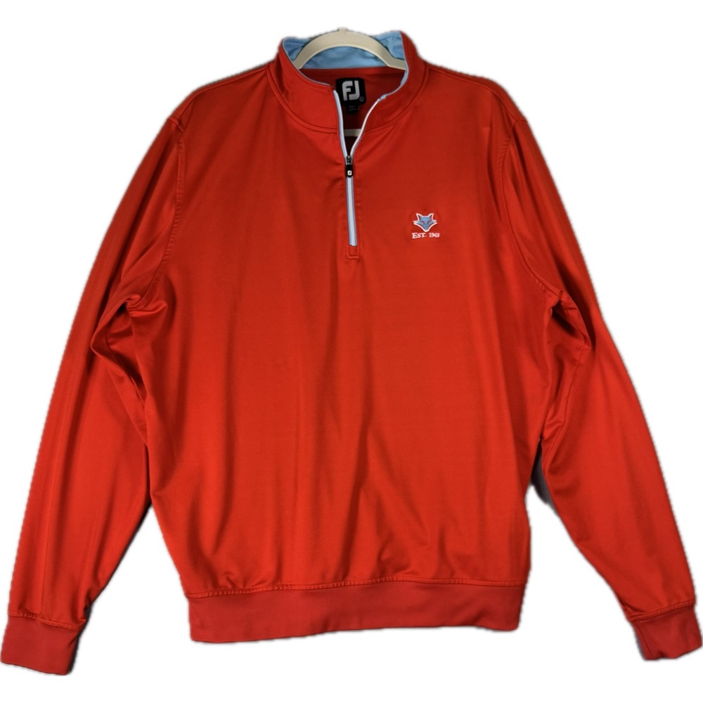 FootJoy Quarter Zip Pullover Men Large Orange Golf Wear Fox Den Country Club